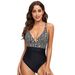Women's Clothing Sexy Color Matching Swimsuit Sling Backless One Piece Swimsuit Deep V Striped Swimsuit_ecoleips.com