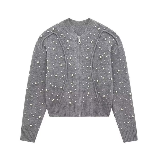 Women's Clothing Pearl Decoration Knitted Pilot Jacket_ecoleips.com