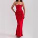 Women's Sexy Strapless Long Dress Solid Color Waist Pleated Elegant Bodycon Dress_ecoleips.com