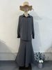 Modest Evening Dress Women's Summer Casual Long Sleeved Shirt Set Comfortable Two Piece Outfit With Loose Thin Long Skirt And Elastic Waist Gray_ecoleips.com