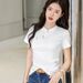 New Chinese Style Slim Fit Cotton O-neck T-Shirt Women's Button Front Solid Color Short Sleeve Casual Top_ecoleips.com