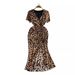 Leopard Print Slim Fit Dress for Women V Neck Long Sleeve Sexy Summer Style with Slit Waist Medium Length Hip Skirt_ecoleips.com