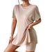 Women's Casual Batwing Sleeve Top And 3/4 Shorts Set Solid Color Loose Fit Summer Two-Piece Outfit for Home And Street Style_ecoleips.com