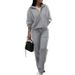 Women's Clothing Lapel Striped Zipper Drop Shoulder Sweater Pants Set Two Piece Set_ecoleips.com