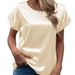 Women's Clothing Spring And Summer New Women's Short Sleeved Satin Shirt Loose Casual Round Neck Satin T Shirt For Women_ecoleips.com