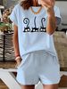 Women’s 2 Piece Outfit Set – Oversized Graphic T-Shirt And Biker Shorts Matching Set, Casual Summer Lounge Tracksuit For Daily Wear-298_ecoleips.com