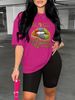 Summer Women's Casual Fashion BLACK Queen Print Loose T-shirt+shorts Two-piece Sportswear Suitable For Daily Wear-82_ecoleips.com