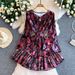Floral Print Sweetheart Dress for Women with Bow Tie round Neck Flutter Sleeves Waist Tie Ruffled Hem Versatile Design_ecoleips.com