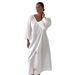 Spring/Summer Cross Border Pure Cotton Dress V Neck Slit Loose Fit Tie Waist European American Style Casual Elegant Fashion_ecoleips.com