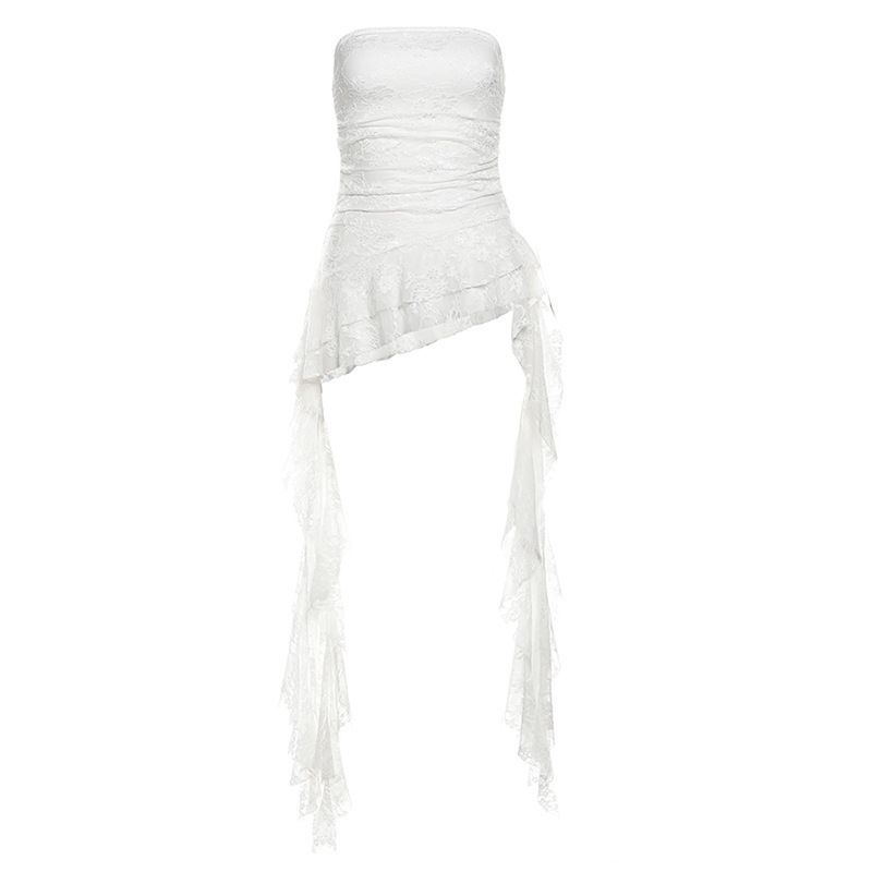 Women's Clothing One Shoulder Wrap Chest Slim Hollow Lace Wave Edge Top_ecoleips.com