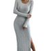 2026 Autumn/Winter Long Sleeve Round Neck Knitted Dress With Slit For Women_ecoleips.com