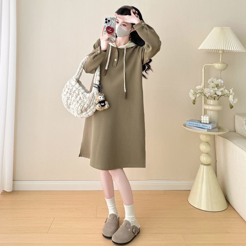 Autumn New Korean Fashion Hooded Maternity Dress_ecoleips.com