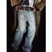 Women's Clothing Diamond Ribbon Jeans Loose Fashion Casual AC Style Straight Wide Leg Pants Blue Spandex_ecoleips.com