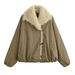 girl PB&ZA Women's Clothing 2025 Autumn New American Retro Style Wool Turn-Down Collar Horn Button Decorated Cotton Jacket_ecoleips.com