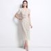 Women's Elegant Beaded Lace Two-Piece Dress - Slim Waist Suspender Outfit With Hollow Detailing (Single-Breasted Design)_ecoleips.com