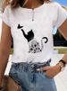 European And American Cross-border Foreign Trade Women's Clothing Cute Kitten Print Round-neck Short-sleeve T-shirt Top_ecoleips.com