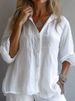 Verve 2025 Women's Spring Solid Color Linen V-neck Long Sleeve Casual Shirt_ecoleips.com