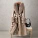 Women's Clothing Rabbit Fur Coat 2024 New Mid Length Fur Women's Over The Knee Fox Fur Collar Coat Slim Fit_ecoleips.com