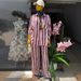 Women's Stripe Lapel Shirt With High-Waisted Pants Set - Relaxed Fit Summer Office Casual Outfit_ecoleips.com