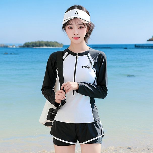 Women's plus Size Sporty Swimsuit Two Piece Conservative Slimming Flat Heeled Bikini Set for Summer Hot Springs_ecoleips.com