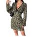 Spring New Arrival Women's Flared Sleeve Double Layer Mesh Flocked V Neck Dress_ecoleips.com