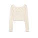 Fashion Versatile Beige Wavy Edge Hollow Knitted Sweater_ecoleips.com