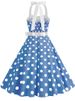 Elegant Halter Vintage Summer Party Dress Women's Strapless Dot Print Pinup Rockabilly Big Swing Pink Sundress 50s 60s Style_ecoleips.com