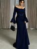 Elegant Women's Long Sleeve Off-Shoulder Ruffle Detail Bodycon Evening Dress For Wedding & Party_ecoleips.com