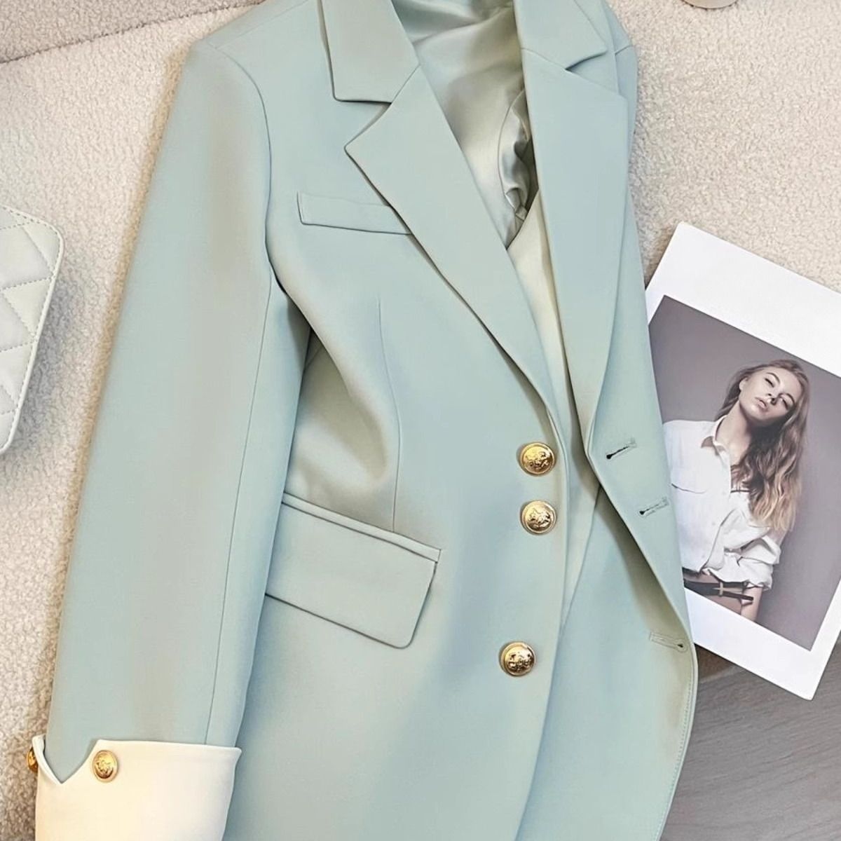 Women's Clothing Lake Green Super Good Looking High End Suit Jacket For Women Spring New Style Street Blasting Stylish Design Top_ecoleips.com