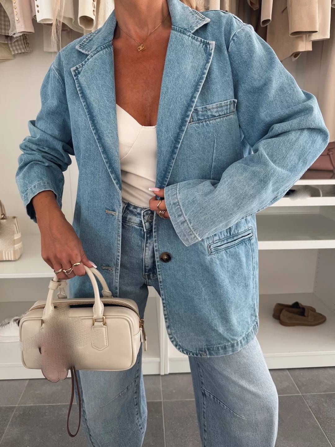 Women's Clothing Fashion Casual Loose Washed Blue Denim Women's Suit Jacket_ecoleips.com