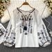 Bohemian Embroidered Linen Shirt – Loose-Fit Ethnic Print Blouse For Women (Spring & Fall)_ecoleips.com