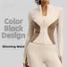 Women's Color Block Slim Fit Yoga Jacket Polyester Sports Fitness Running Sweatshirt_ecoleips.com