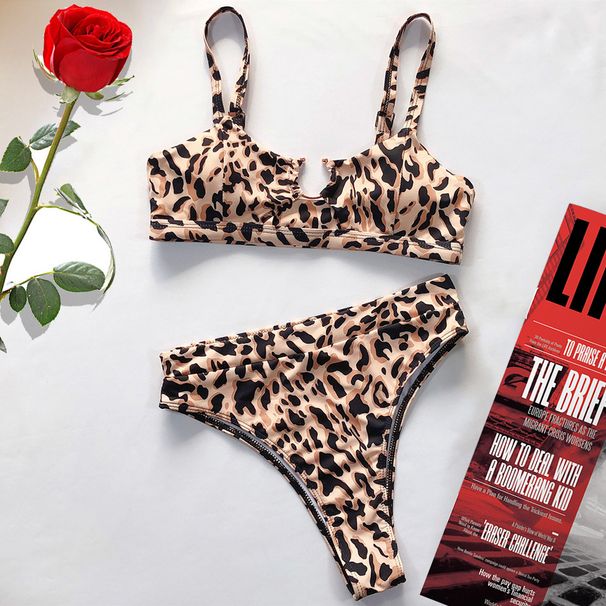 Sexy Animal Print Bikini Set – High-Cut Bikini Top & Brazilian Bottoms (Black/Snake/Yellow Leopard/Green Leopard, S/M/L/Xl)_ecoleips.com