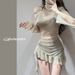 Women's Retro Three Piece Swimsuit Set Long Sleeved Bikini Slimming Flattering Irregular Skirt Style For Hot Springs_ecoleips.com
