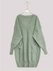 Sage Green V Neck Pit Rib Knit Tunic, Oversized Loose Lightweight Breathable Soft Skin-touch Pocket Long Sweater_ecoleips.com