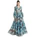 Women's Elegant Slimming Printed Dress V Neck Bell Sleeve Waist Cinching Heavy Duty Beaded Cake Dress_ecoleips.com