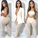 Women's Blazer & Pants Set - Beaded Mesh Office Suit, Straight-Leg Trousers, Elegant & Streetwear Style (Black, Beige, White)_ecoleips.com