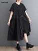 2026 Summer New Irregular Patchwork Vintage Dresses For Women Short Sleeve Loose Casual Ladies Dress Fashion Elegant Clothing_ecoleips.com
