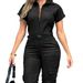 New European American Cross-border 2026 Women's Fashion Workwear Jumpsuit With Short Sleeves, Turn-down Collar, Multiple_ecoleips.com