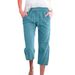 Women's High Waist Capri Pants Spring/Summer Solid Color Cotton Linen Loose Fit Drawstring Casual Trousers_ecoleips.com