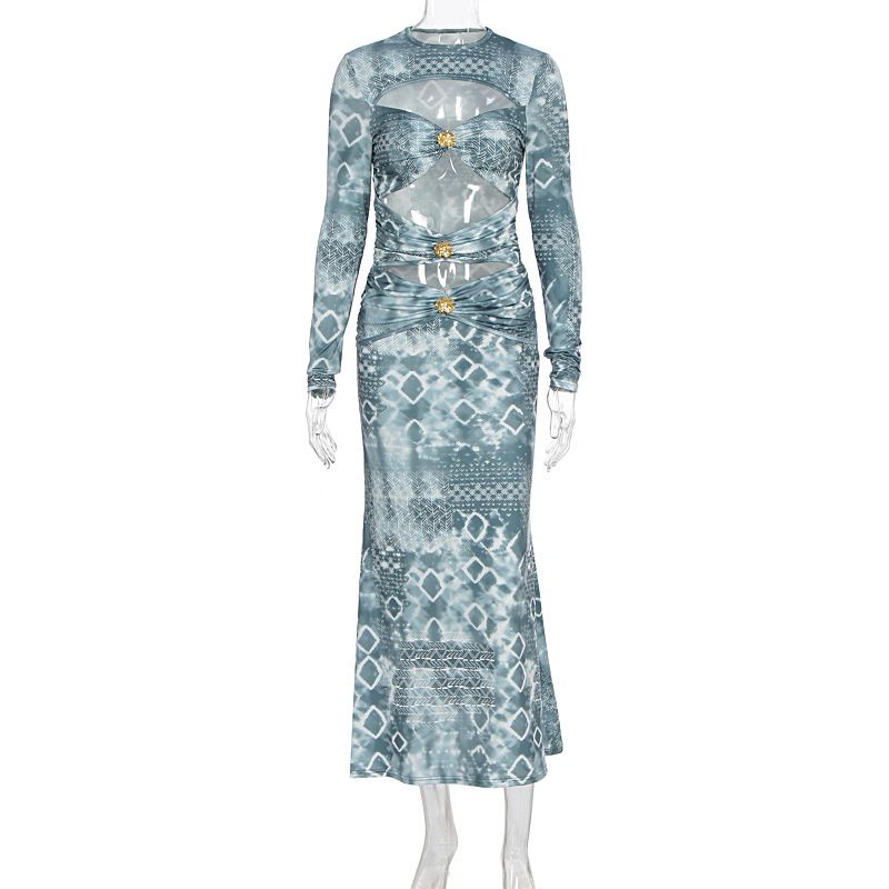 Autumn Long Dress Women Sexy Cutout Long Sleeve Dress Digital Print Fashion Casual Party Evening Dress_ecoleips.com