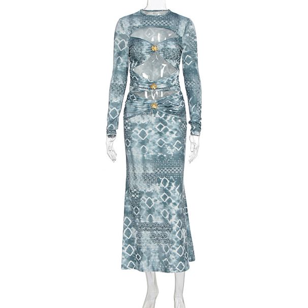 Autumn Long Dress Women Sexy Cutout Long Sleeve Dress Digital Print Fashion Casual Party Evening Dress_ecoleips.com