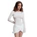 Voya Autumn New European And American Women's Fashion Round Neck Long Sleeve Slim Fit Ruched Twist Short Bodycon Dress_ecoleips.com