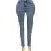 Women's Clothing Slim Fit Rhinestone Studded Pocket Ripped Frayed Hem Jeans_ecoleips.com