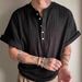 New Relaxed Style Henley Collar Short-sleeve For Men, Slim Fit, Solid Color, Versatile Casual Top, Trendy T-shirt_ecoleips.com