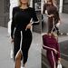 Women's Clothing New Autumn And Winter Fashion Long Sleeved Solid Color Split Two Piece Skirt Suit_ecoleips.com