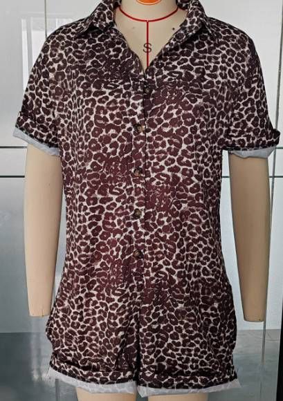 New Women's print holiday style lapel design shirt shorts suit women_ecoleips.com