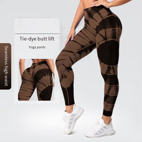 Women's Clothing New Tie-dyed Trousers High Waist Peach Hip Lifting Seamless Outerwear Jacquard Running Fitness Yoga Pants Sports Tights_ecoleips.com