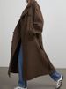 Long V-Neck Double-Breasted Trench Coat, Oversized Polyester Duster Jacket For Work & Casual (Black/Brown, S/M/L)_ecoleips.com