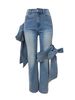 Women's Distressed Patchwork Bow Wide-Leg Jeans | High Waisted Straight Denim Pants With Decorative Knots | Winter Washed Stretch Polyester Trousers_ecoleips.com